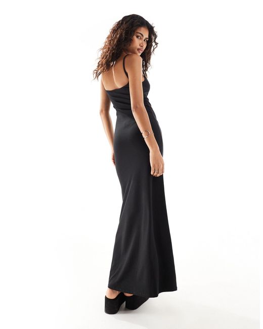 Weekday Black Super Soft Jersey Square Neck Maxi Dress With Back Strap Detail