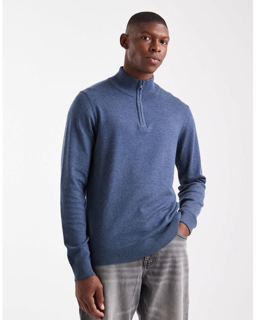 Threadbare Blue 1/4 Zip Knitted Jumper for men