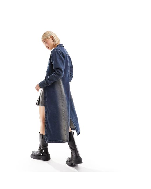 Collusion Blue Denim Maxi Washed Trench