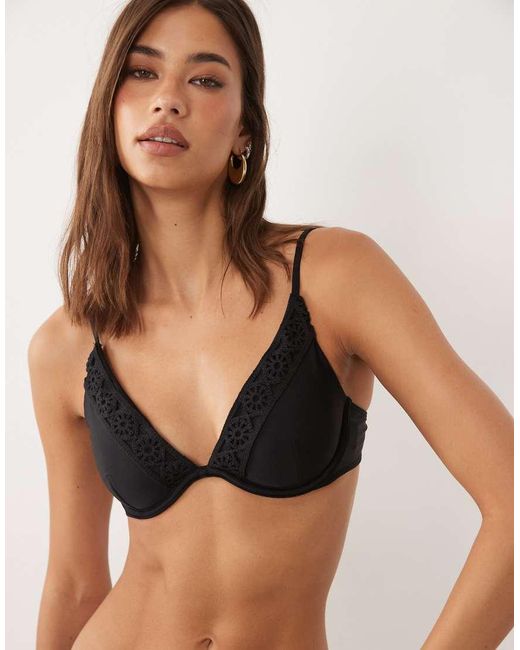 Hollister Brown Crochet Trim Underwire Bikini Top Co-ord