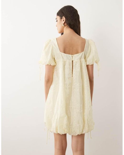 ASOS Natural Square Neck Bubble Mini Dress With Embroidery Detail