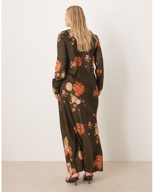 ASOS Natural Asos Design Curve Seamed Matte Satin Slip Maxi Dress