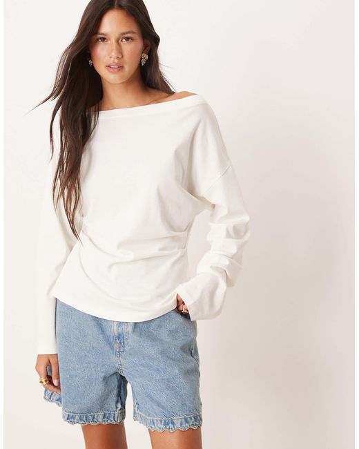 ASOS Blue Long Sleeve Off Shoulder Corset Waist Tee