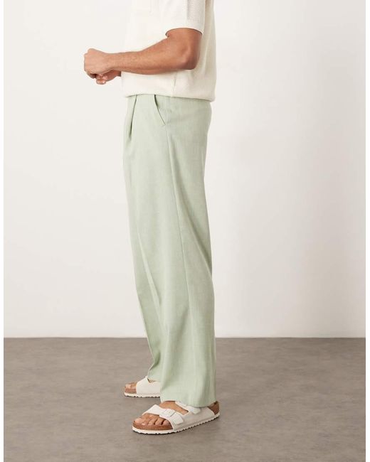 ASOS Natural Smart Wide Leg Micro Texture Trousers for men