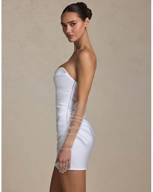 Oh Polly White Ruffle Detail Bandeau Midi Dress
