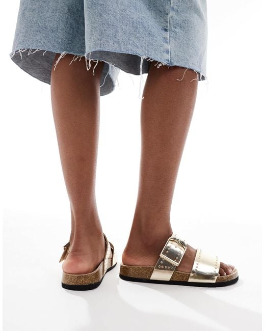 Asos Design Wide Fit White Fallon Studded Footbed Sandals