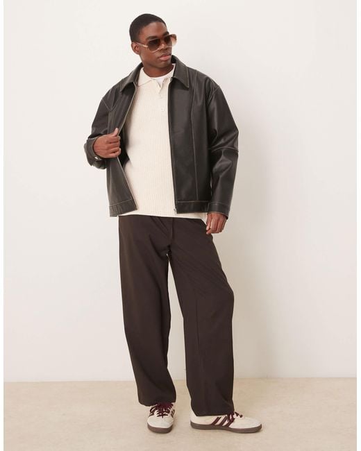 ASOS Gray Premium Faux Leather Harrington Jacket for men