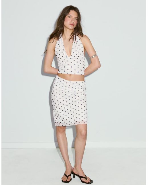 Stradivarius White Printed Halter Top