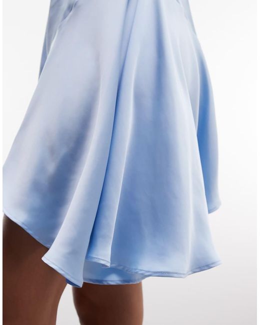 Monki Blue Sweetheart Satin Slip Mini Dress