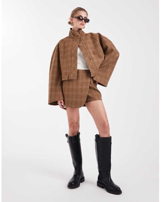 Chaqueta Corta De Sastre A Con Cuello Alzado Y Acabado Cepillado De (Parte De Un Conjunto) ASOS de color Brown