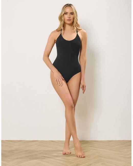Long Tall Sally Blue Cross Back Textured Swimsuit