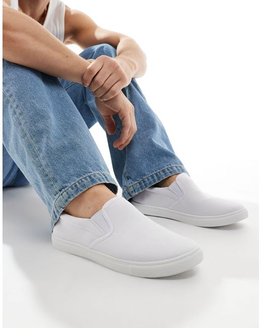 Truffle Collection Blue Canvas Slip On Trainers for men