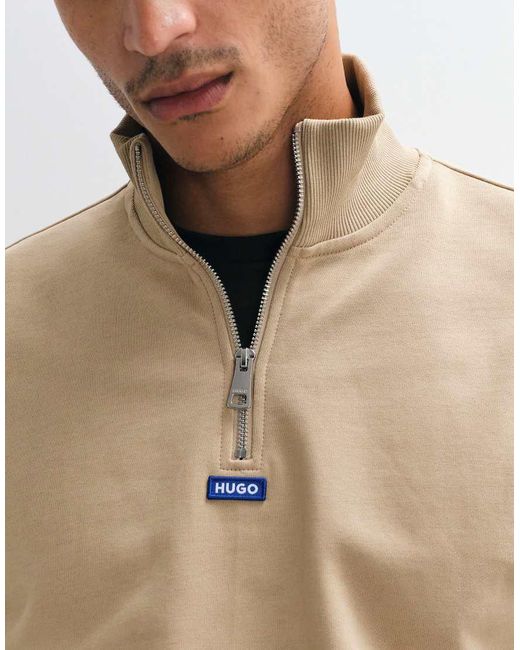 HUGO Natural Neeler Quarter Zip Sweatshirt for men