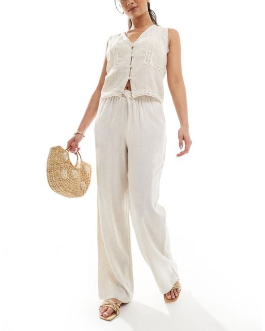 ONLY White Pull Up Linen Trousers