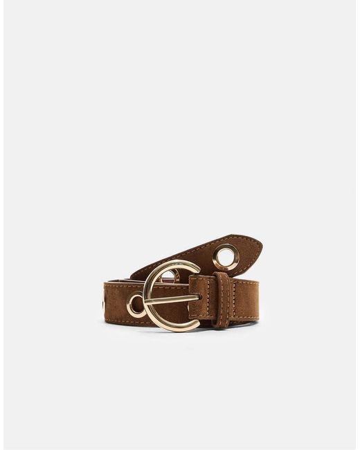 Stradivarius Brown Belt With Metallic Eyelets