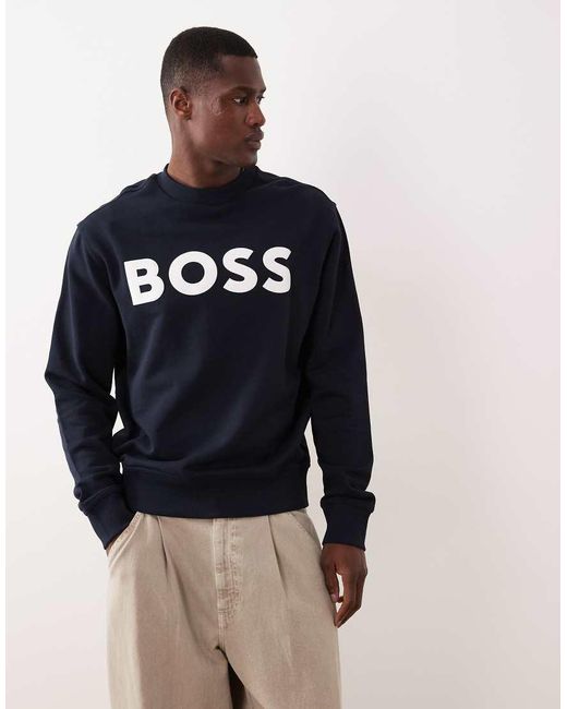 Boss Blue Hugo Boss Relaxed Sweatshirt With Logo Print for men