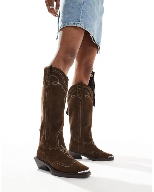 ASOS Brown Celeste Flat Western Knee Boots