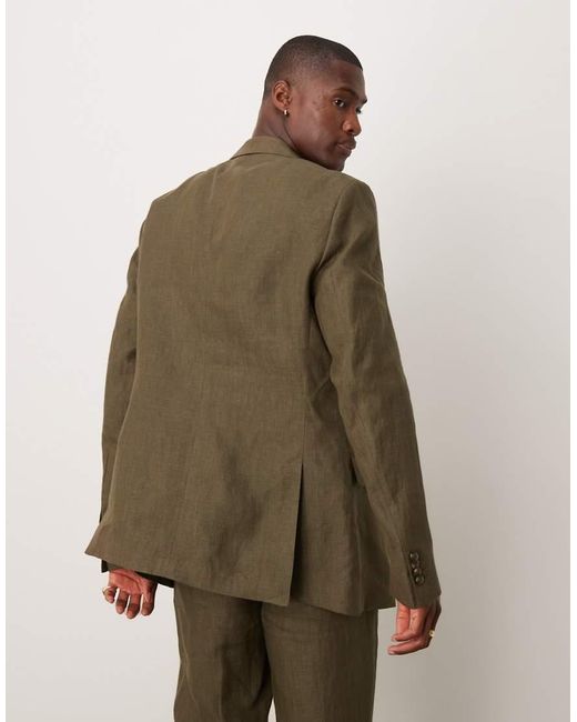 Mango Green Slim Fit Linen Suit Blazer for men