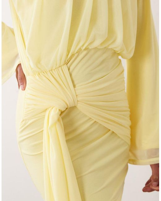 ASOS Yellow Stretch Chiffon High Neck Blouson Mini Dress