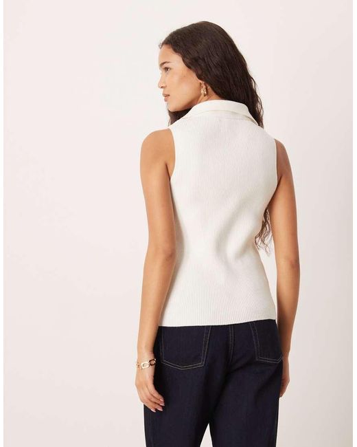 ASOS Natural Ribbed Collared Knitted Top