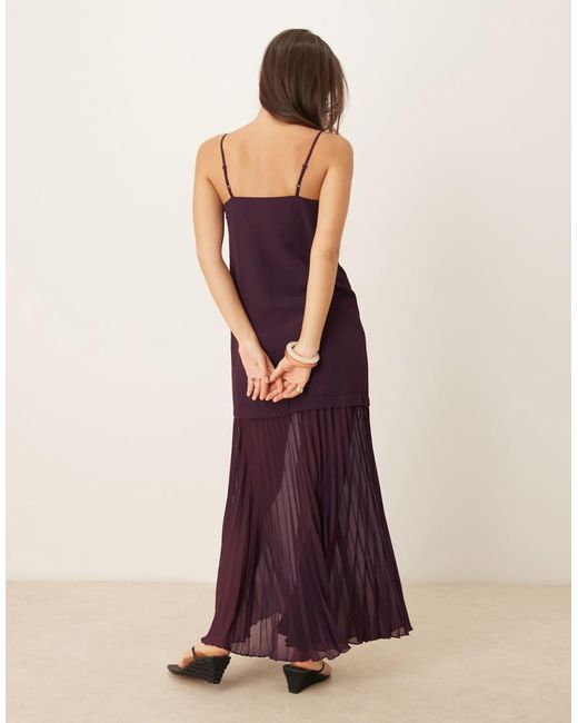 ASOS Brown Dropped Waist Pleated Skirt Cami Midi Dress