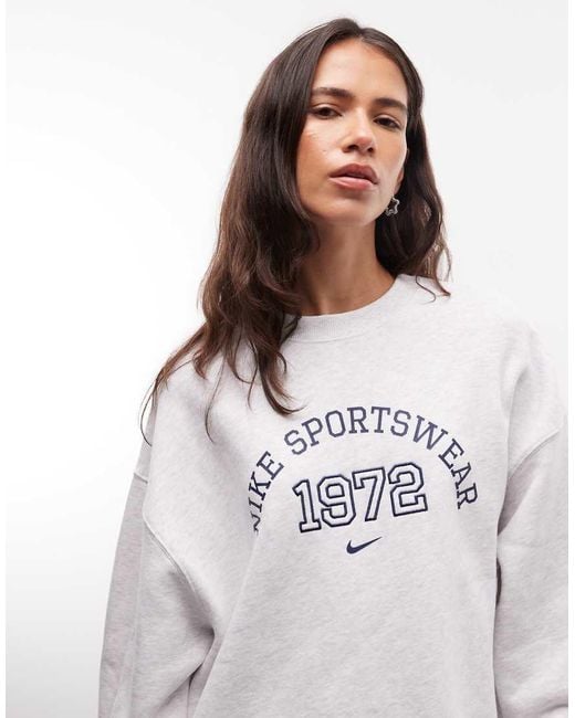 Nike White Studio Fleece Oversized Varsity Sweatshirt