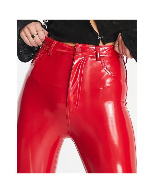 Pull&Bear Red Skinny Vinyl Trousers