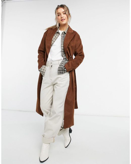 New Look Belted Maxi Coat in Tan (Brown 