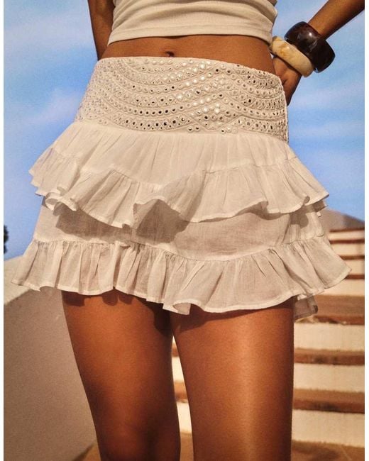 Bershka Brown Shimmery Ruffled Mini Skirt
