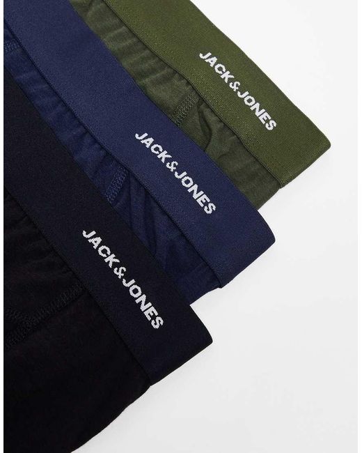 Pack De 3 Calzoncillos De Color Caqui Bambú Y Negro De Jack & Jones de hombre de color Blue