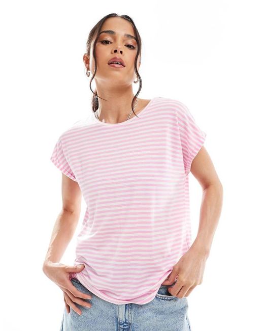 T-Shirt Oversize A Righe di Vero Moda in Pink
