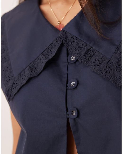 Vrg Grl Blue Mae Collar Detail Short Sleeve Blouse