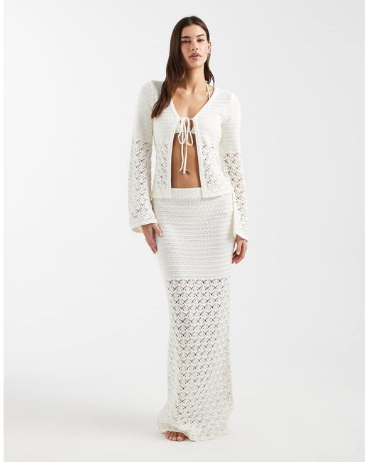 4th & Reckless White Cotton Rich Multi Crochet Maxi Beach Skirt