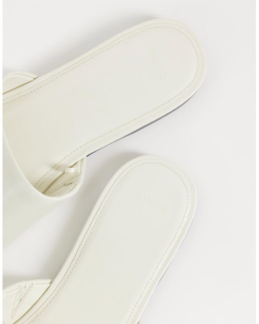 Mango White 100% Leather Flat Sandal