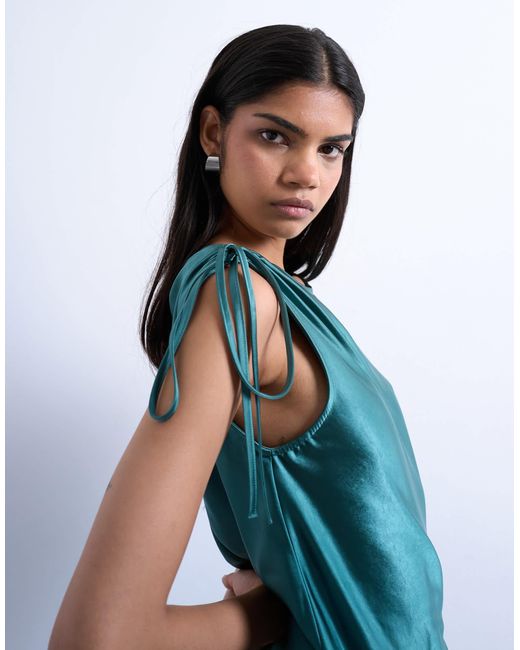 TOPSHOP Blue – asymmetrisches satin-maxikleid