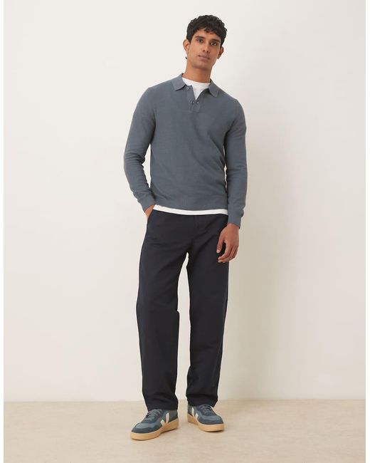 Polo A Maniche Lunghe di Mango in Blue da Uomo