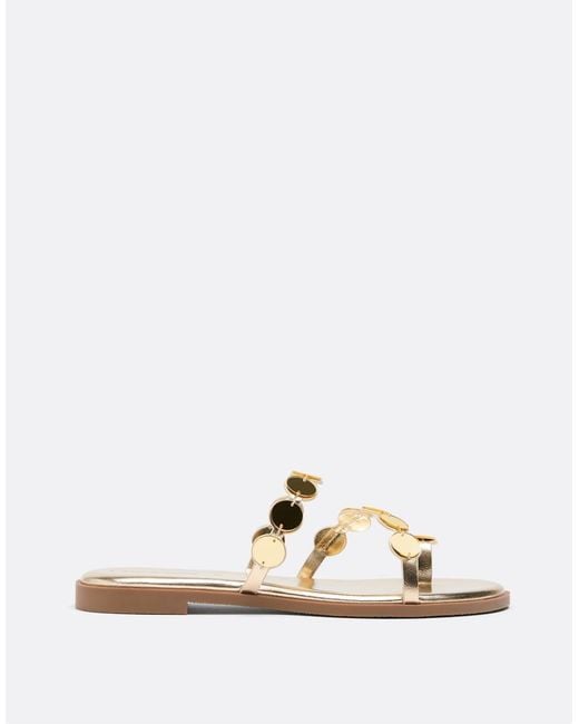 Stradivarius White Flat Mirror Stud Sandals