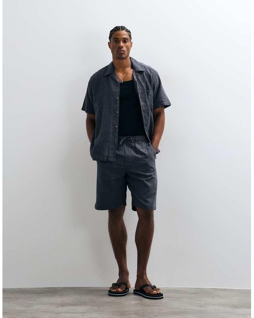 Only & Sons Blue Linen Blend Textured Shorts for men