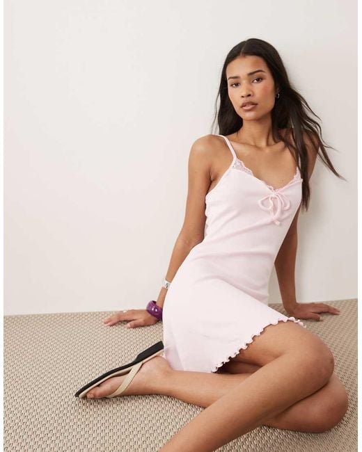Miss Selfridge Natural Rib Fit And Flare Mini Dress With Lace Trim