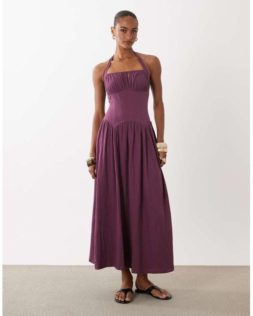 ASOS Brown Sweetheart Neck Shirred Maxi Dress