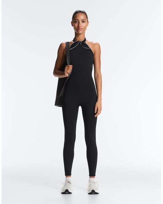 Oysho Black Comfortlux Long Jumpsuit With Tie