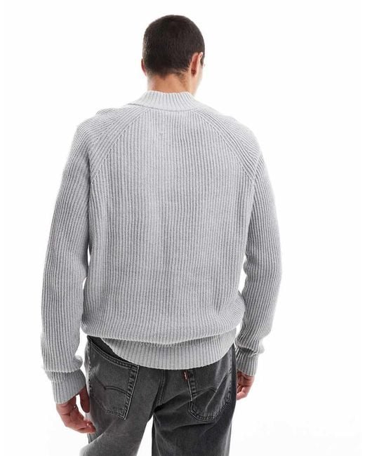 Hollister Gray Quarter Zip Knitted Jumper for men