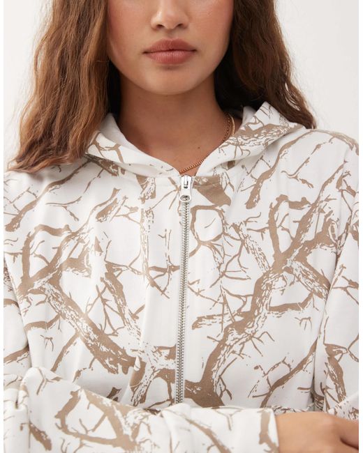 Collusion White Boxy Fit Zip Through Hoodie