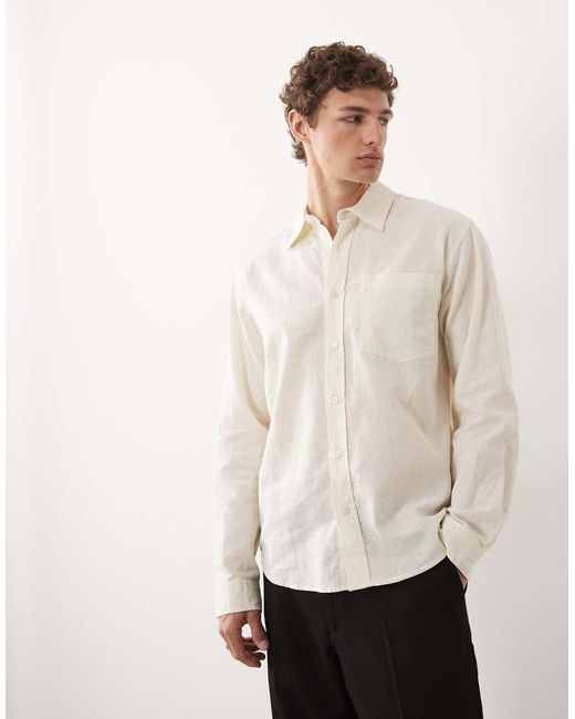 Redefined Rebel White Angel Boxy Long Sleeve Linen Mix Shirt for men