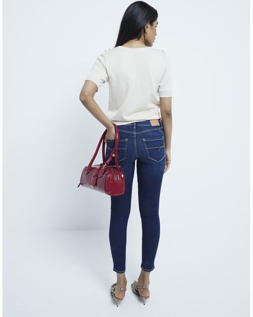 River Island Blue Mid Rise Molly Skinny Jeans