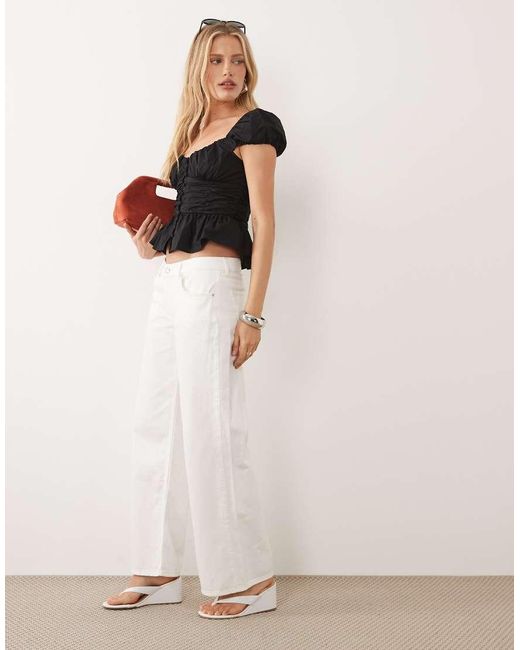 Nobody's Child Black Caia Cotton Puff Cap Sleeve Ruffle Hem Top