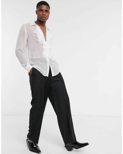 Camicia testurizzata con pettorina con volant davanti bianca vestibilità  classica da Uomo di ASOS in Bianco | Lyst