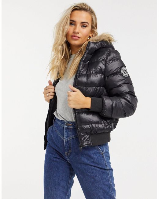 Brave Soul River Padded Jacket With Faux Fur Trim in Black | Lyst UK