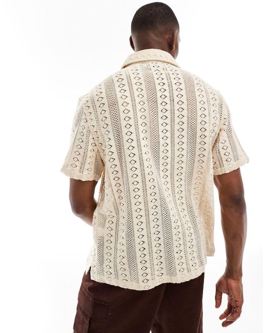 Bershka Natural Broidered Textured Shirt for men