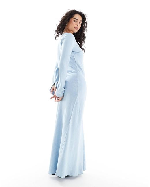 ASOS Blue Soft Denim Maxi Dress With Tie Front